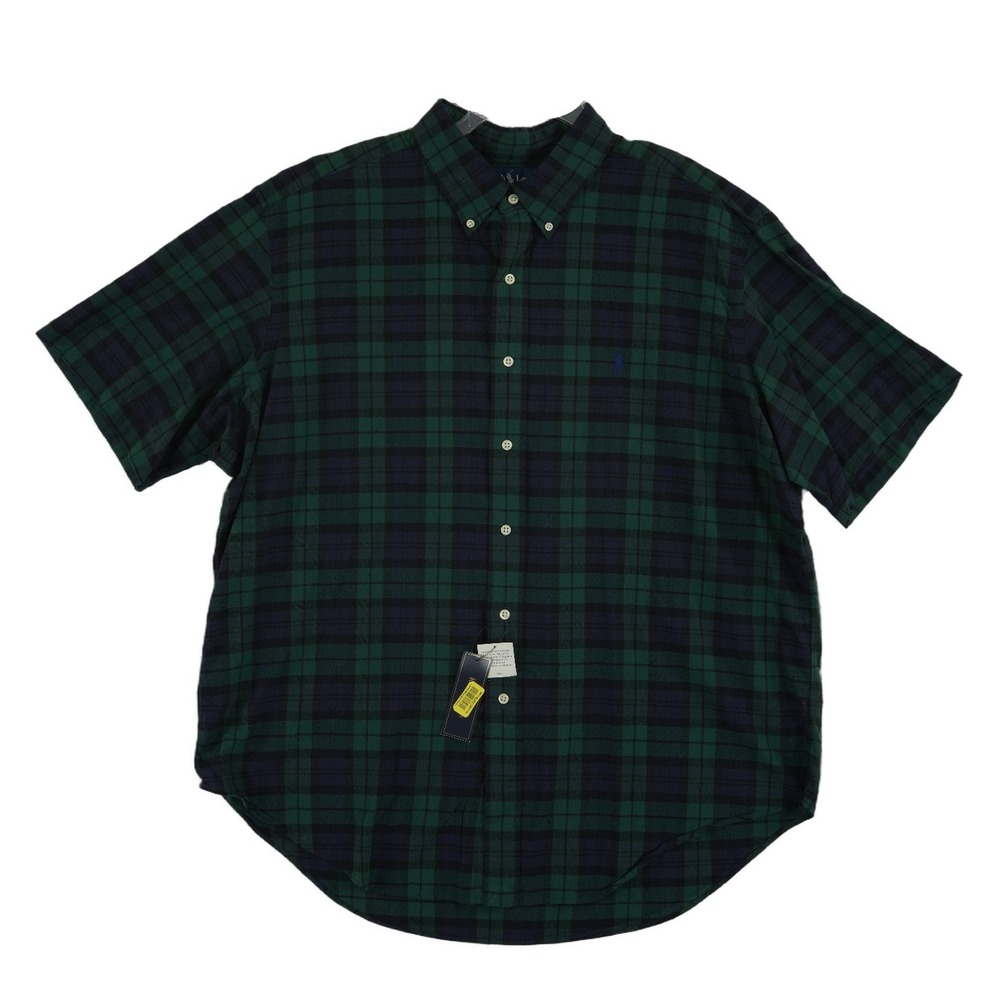 NEW Polo Ralph Lauren Plaid Button Down Men's Size XXL Green Navy 100% Cotton